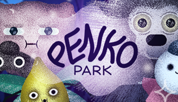 Penko Park key art featuring the game logo in wavy font and a small collection of monsters and critters from the game